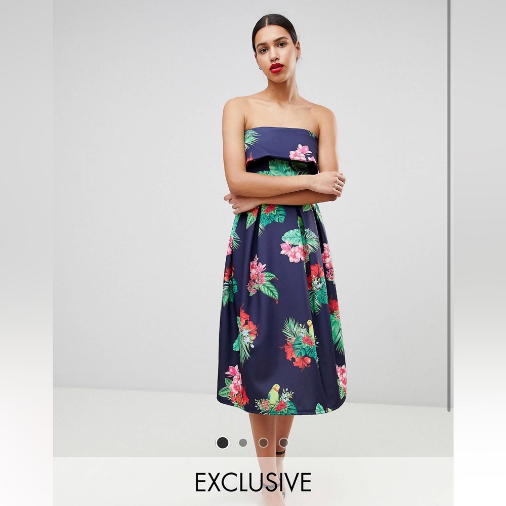 ASOS True Violet Bandeau Midi Skater Dress - Blue with floral *EXCLUSIVE*